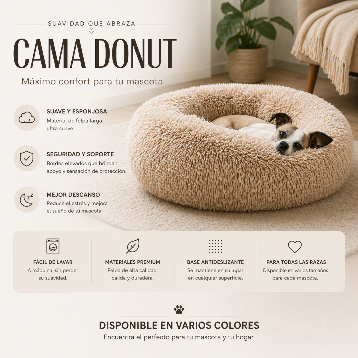 Cama Antiestrés para Mascotas – Suave, Cálida y Ultra Cómoda