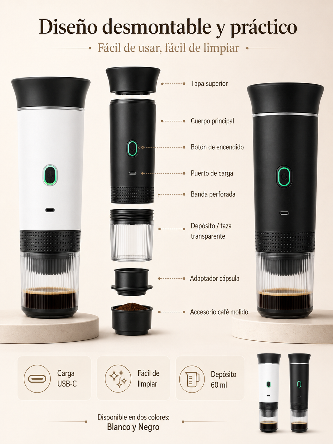 Cafetera Espresso Portátil 3 en 1